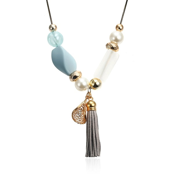 Women's Acrylic Beads Necklace with Simulated Pearl for Women Tassel Necklaces & Pendants New Fashion Jewelry for Gifts NR053
